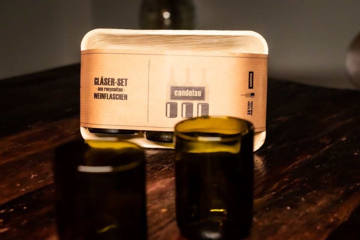 Trinkgläser aus recycelten Weinflaschen, nachhaltig, robust und spülmaschinenfest