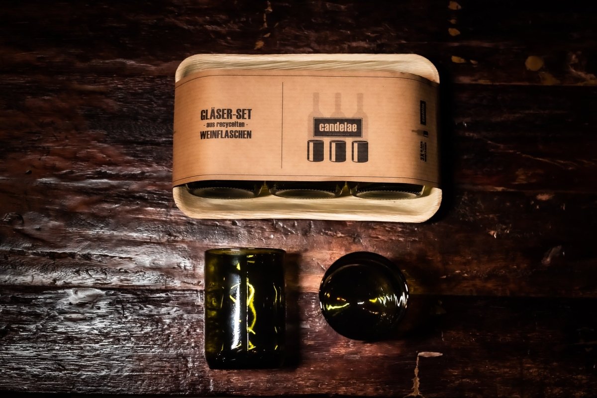 Trinkgläser aus recycelten Weinflaschen, nachhaltig, robust und spülmaschinenfest