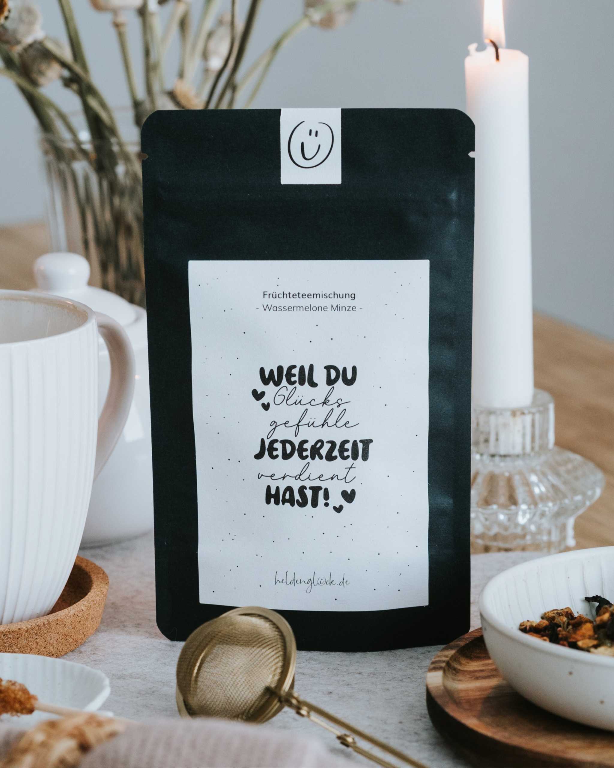 Früchtetee Wassermelone Minze mit fruchtig-frischer Wassermelone und Minze, vegan und nachhaltig abgefüllt in Deutschland