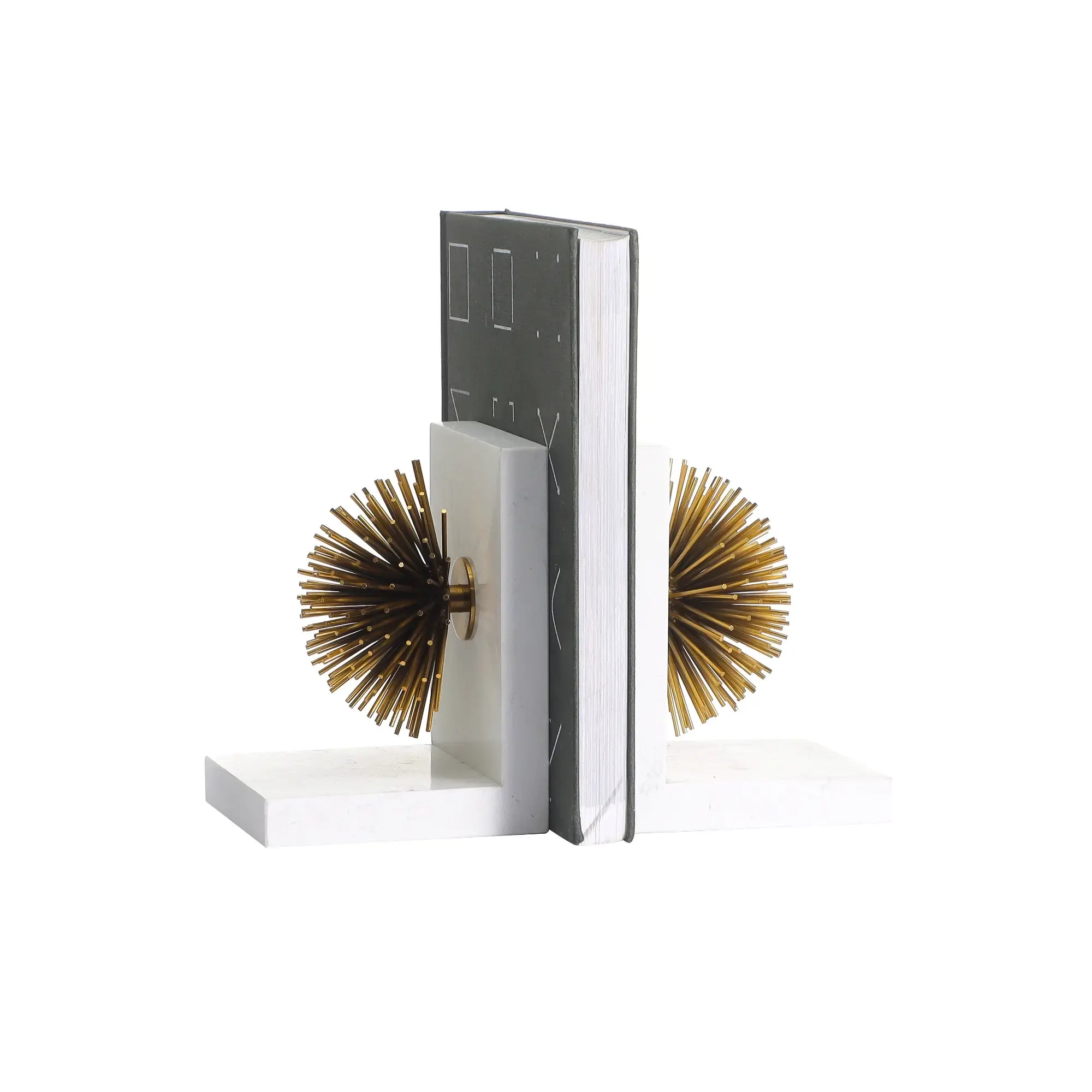 Buchstütze - mit goldenen Stacheln - Marmor Buchständer moderne Deko-Halterung mit Strahlen Sostegno