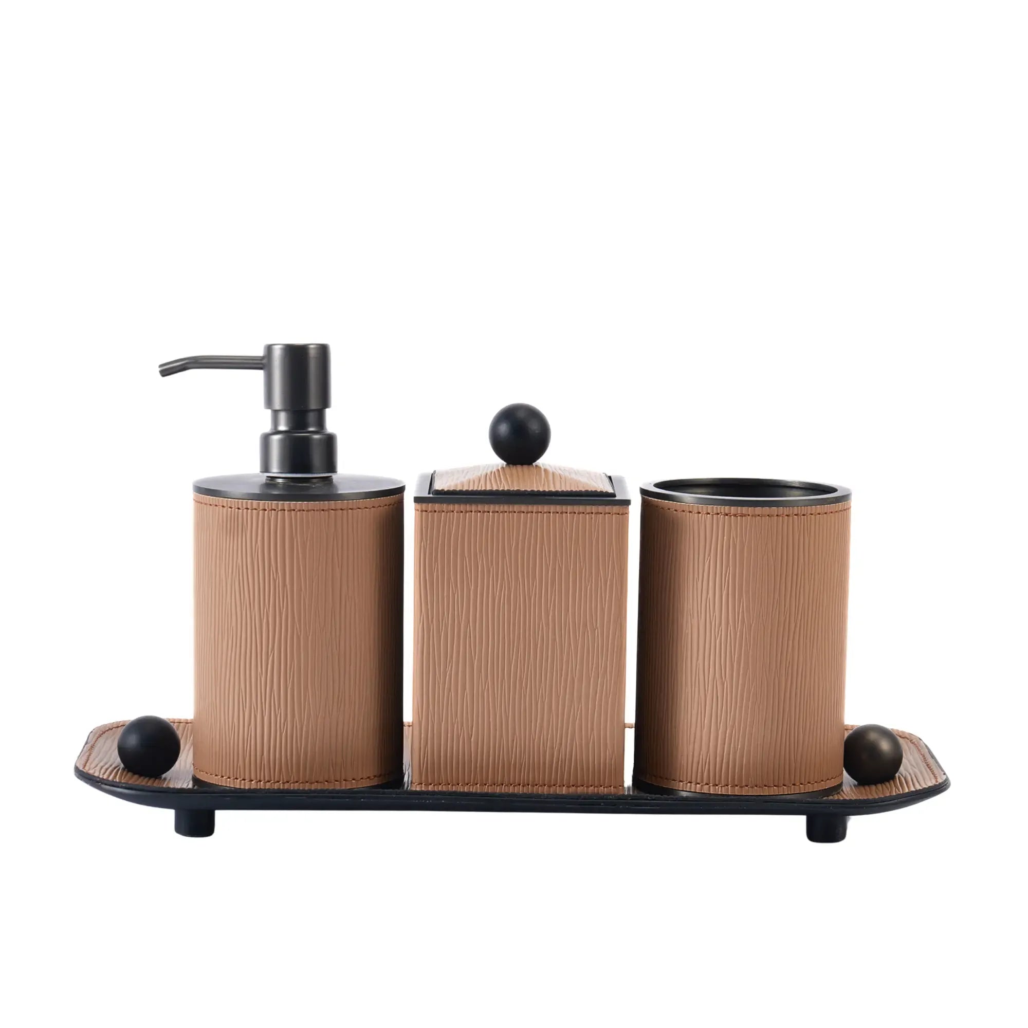 Badezimmer-Set - aus 4 Teilen - Luxus Feinleder Badset Seifenspender Eleganza Bath