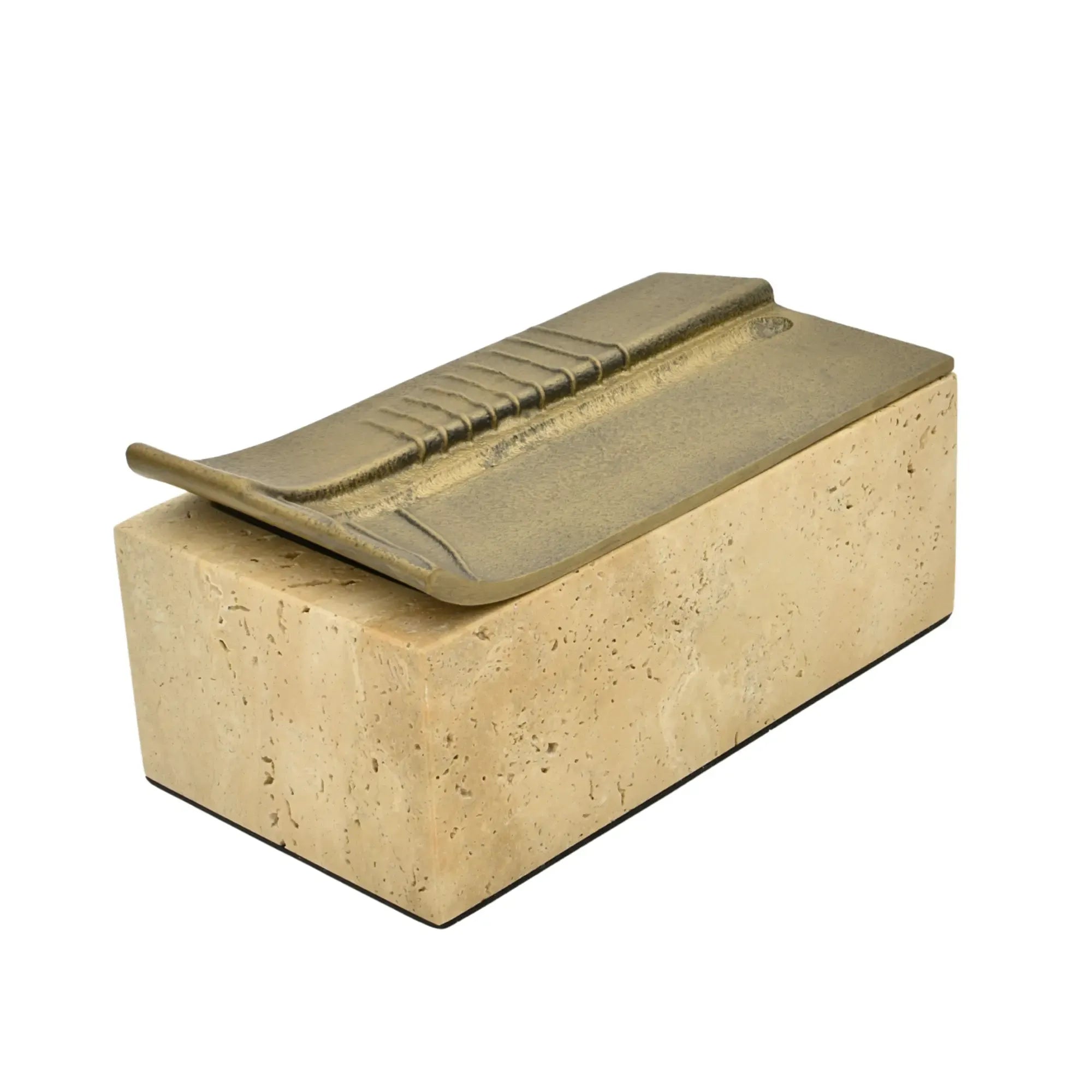 Aufbewahrungsbox - Schmuckdose aus Naturstein mit Messing-Deckel - Rechteckige Designbox Zeitlose Ablage Cassetta Aurea