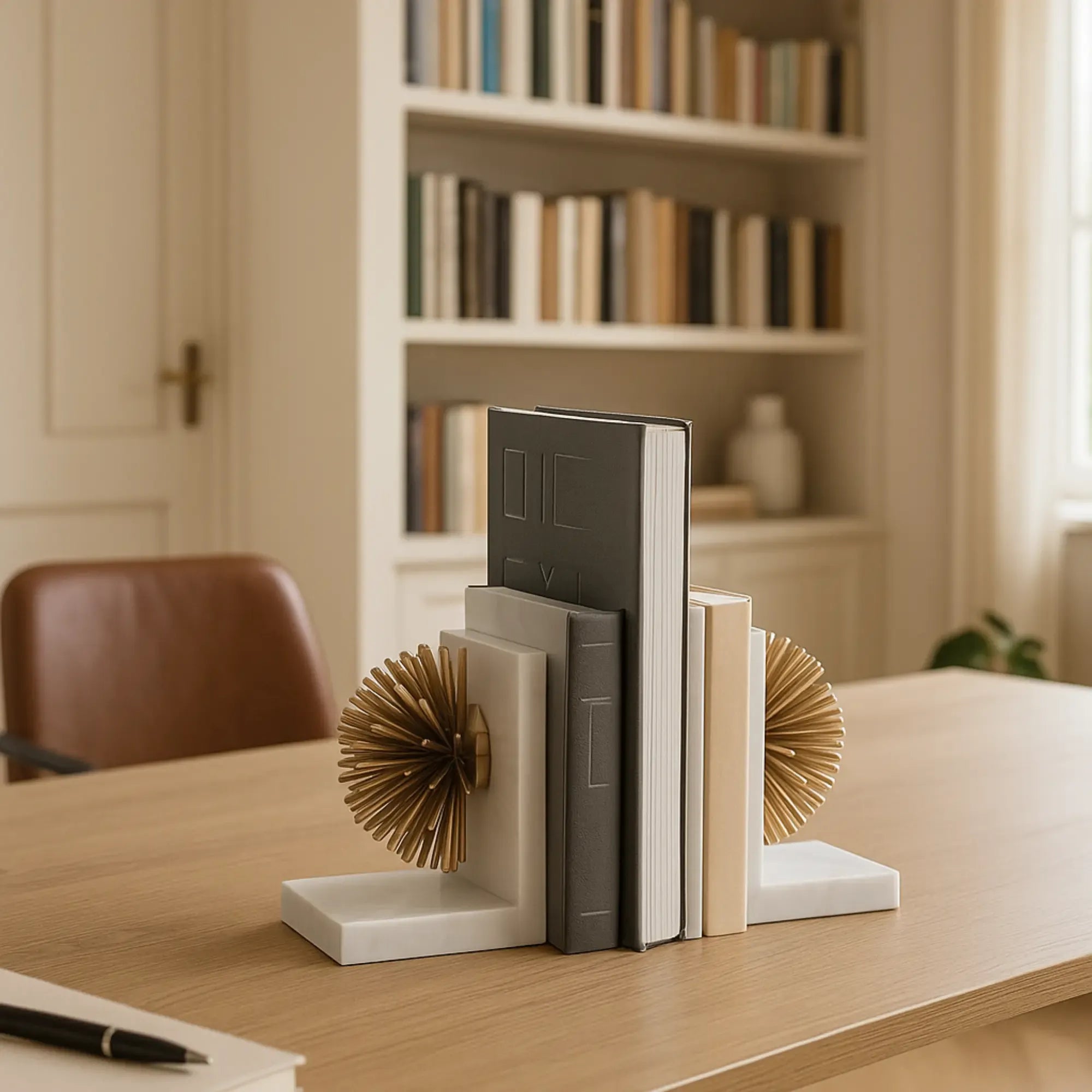 Buchstütze - mit goldenen Stacheln - Marmor Buchständer moderne Deko-Halterung mit Strahlen Sostegno