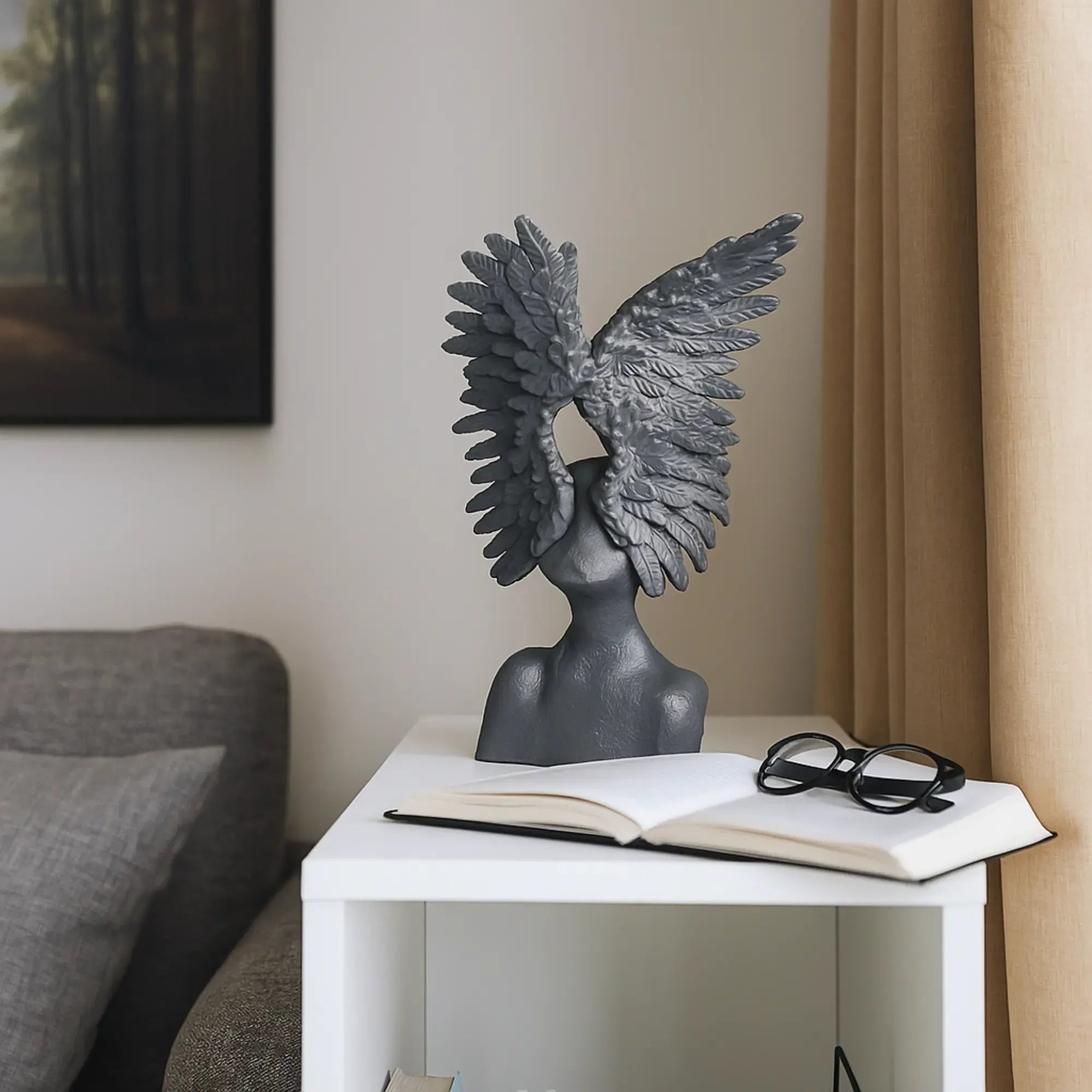 Dekofigur - Skulptur geflügelte Büste Ailes Argentées