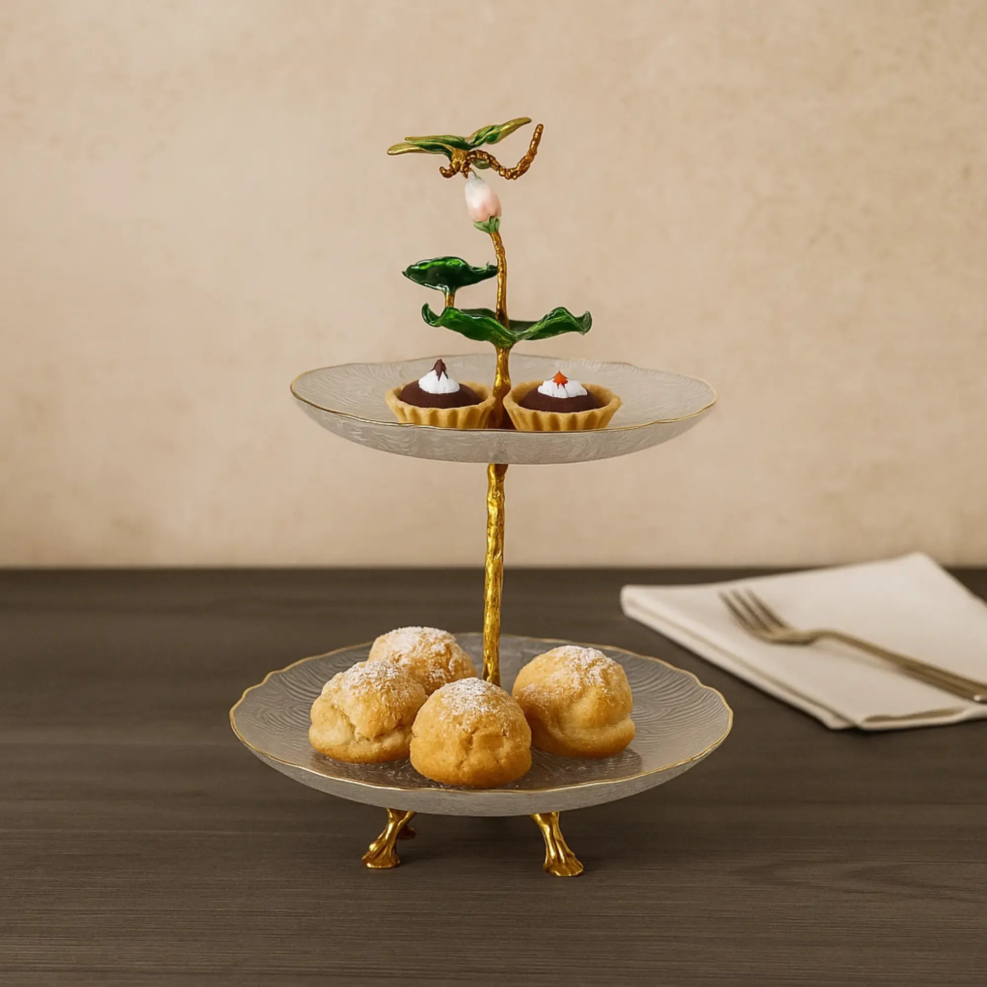 Dessertetagere - zweistufig Glas - Glasetagere klassische Etagere Libelle