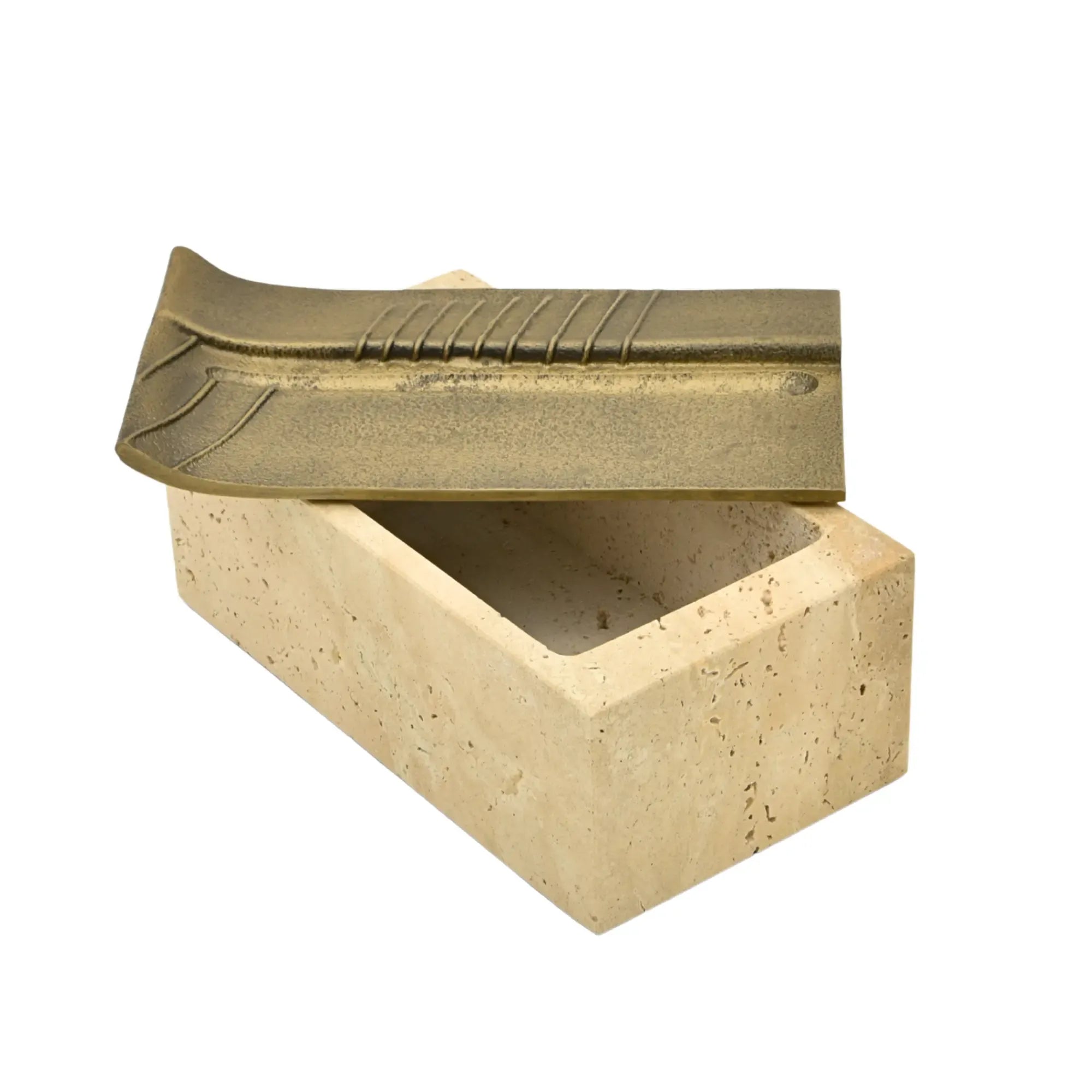 Aufbewahrungsbox - Schmuckdose aus Naturstein mit Messing-Deckel - Rechteckige Designbox Zeitlose Ablage Cassetta Aurea