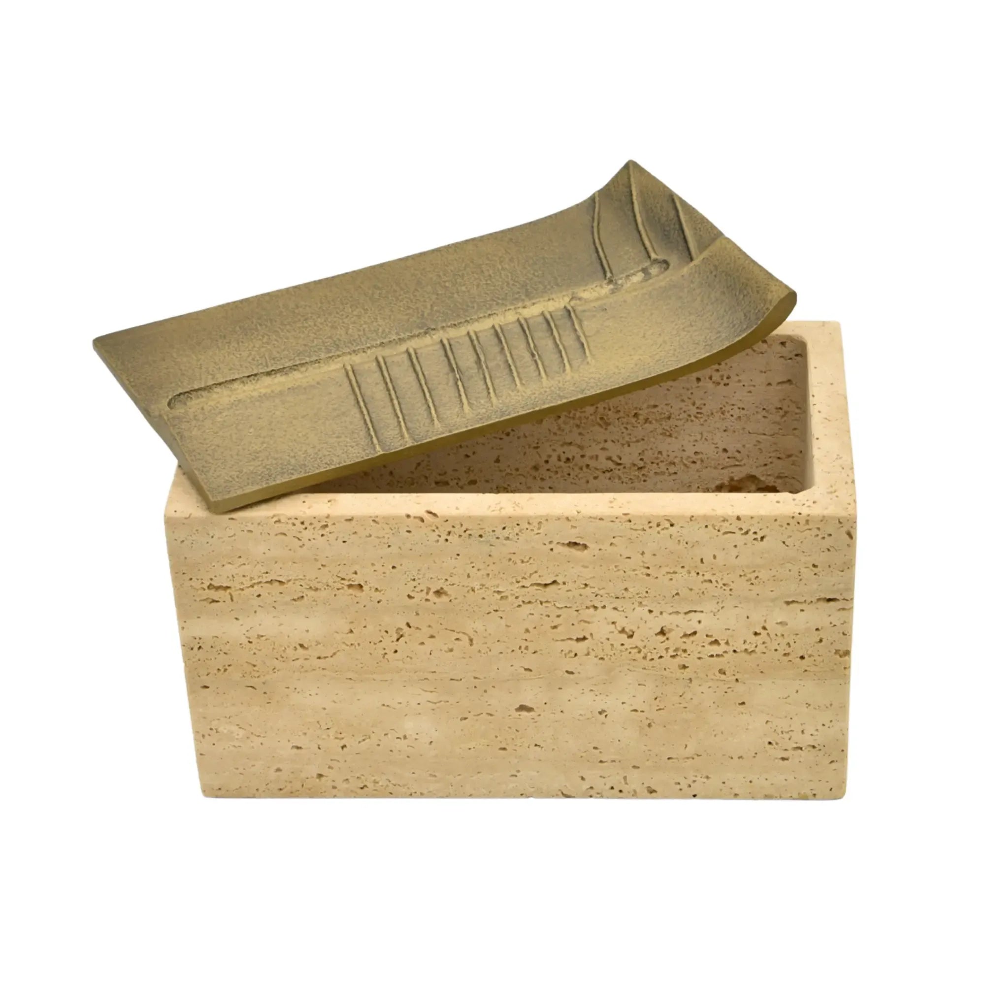 Aufbewahrungsbox - Schmuckdose aus Naturstein mit Messing-Deckel - Rechteckige Designbox Zeitlose Ablage Cassetta Aurea