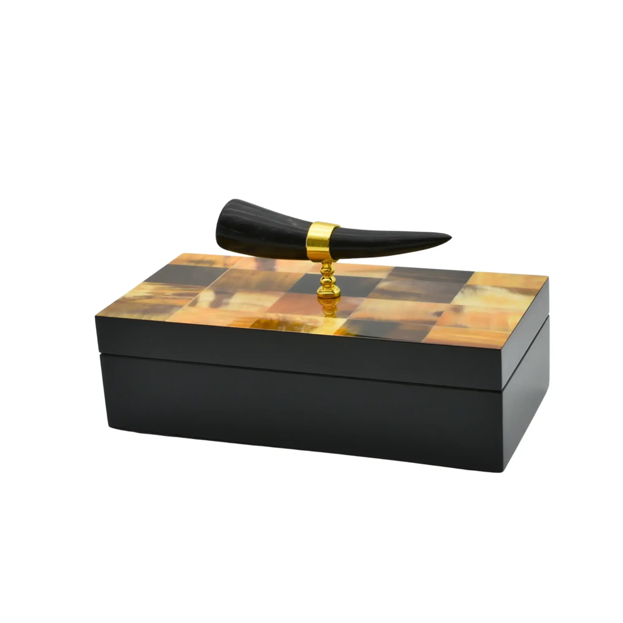 Holzkästchen - rechteckig mit Deckel - Design Aufbewahrungsbox Horn-Deko Schmuckkasten Evidenza