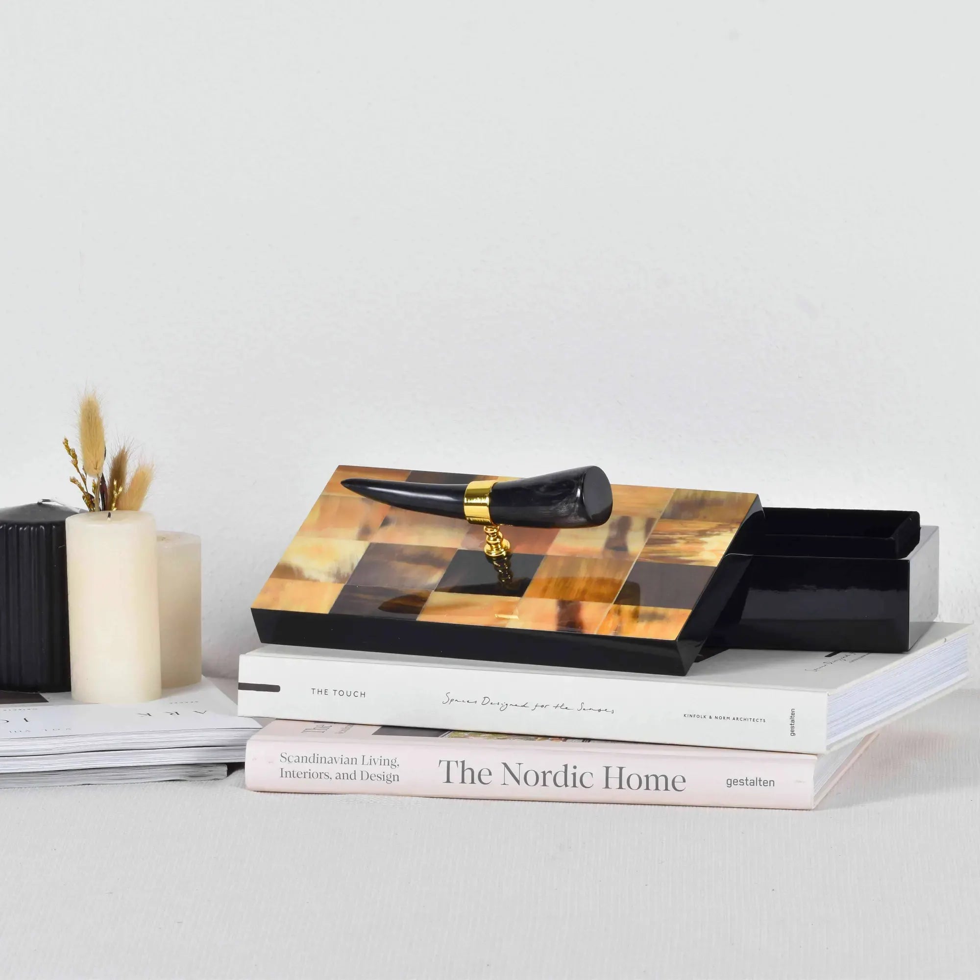 Holzkästchen - rechteckig mit Deckel - Design Aufbewahrungsbox Horn-Deko Schmuckkasten Evidenza