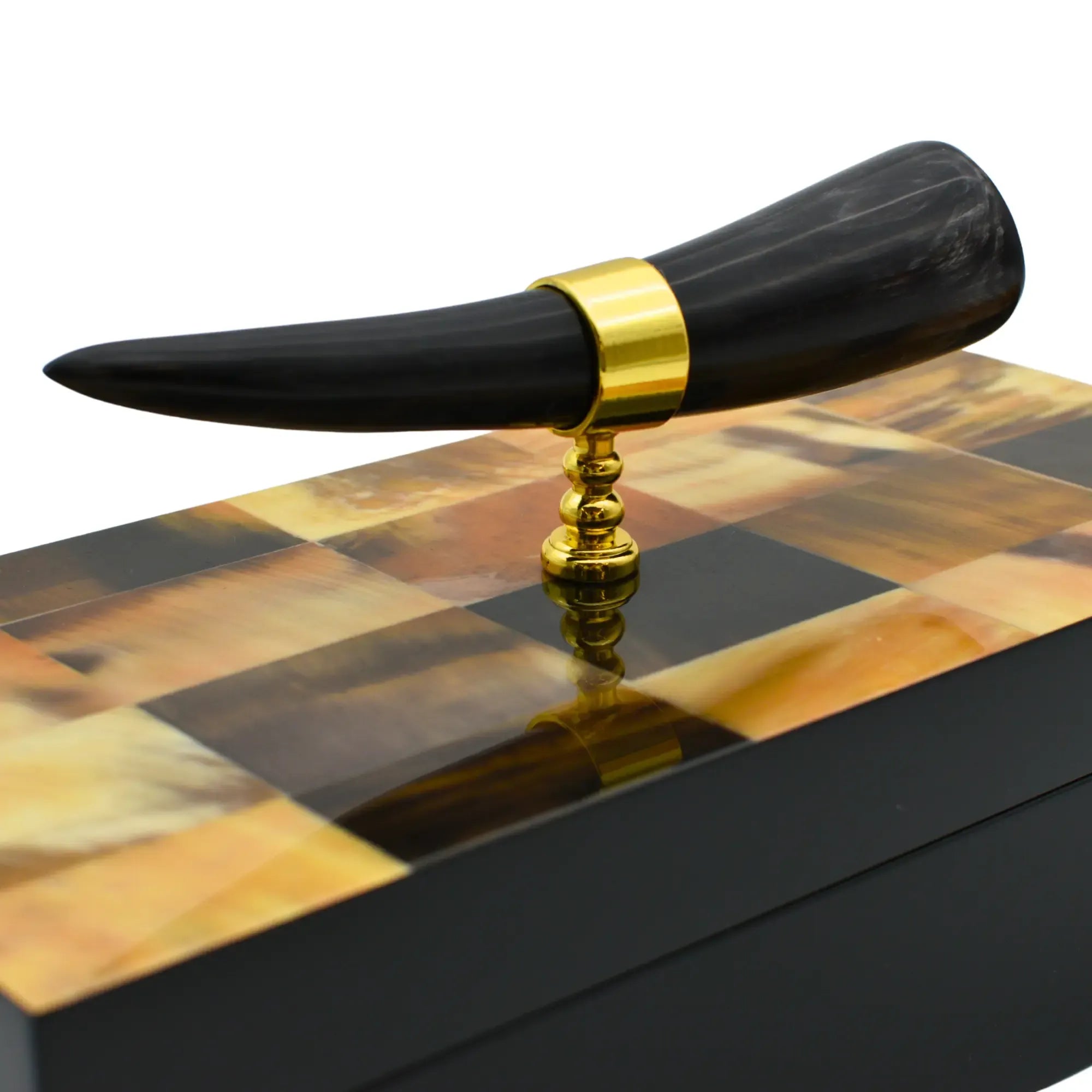 Holzkästchen - rechteckig mit Deckel - Design Aufbewahrungsbox Horn-Deko Schmuckkasten Evidenza