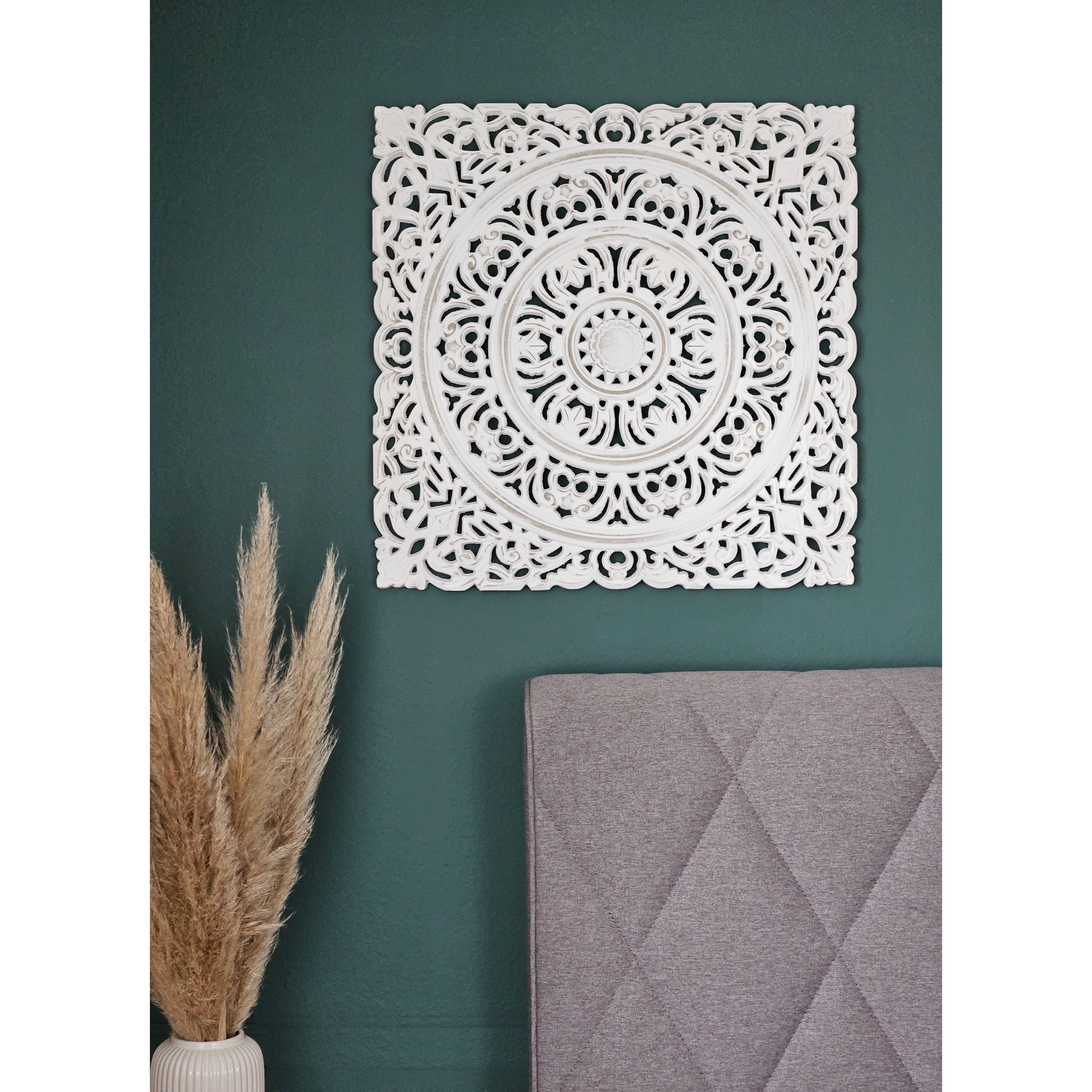 Wandornament Holz 55×55 cm Weiß – Großes Shabby-Landhaus Holzornament & Deko-Wandbild