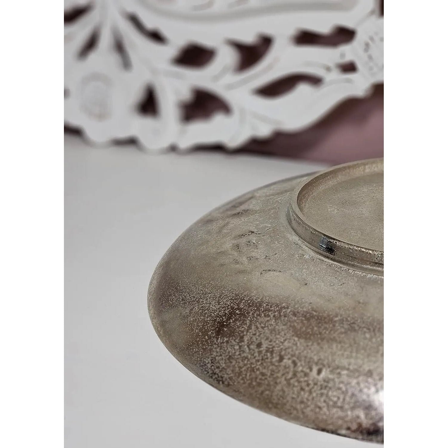 Dekoschale MILA Ø 38 cm – Silberne Metallschale als Deko- & Kerzenschale