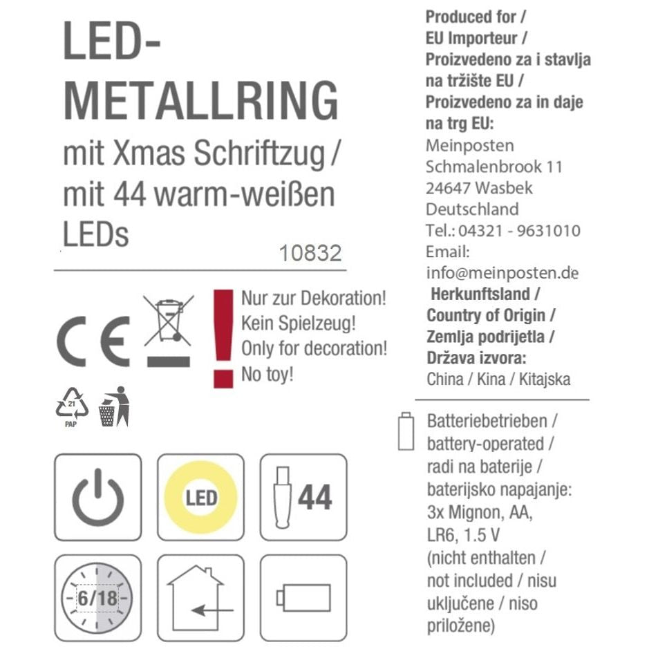 LED-Lichterkranz Ø 30 cm – Warmweißer Weihnachtskranz Ringlicht (B-Ware)
