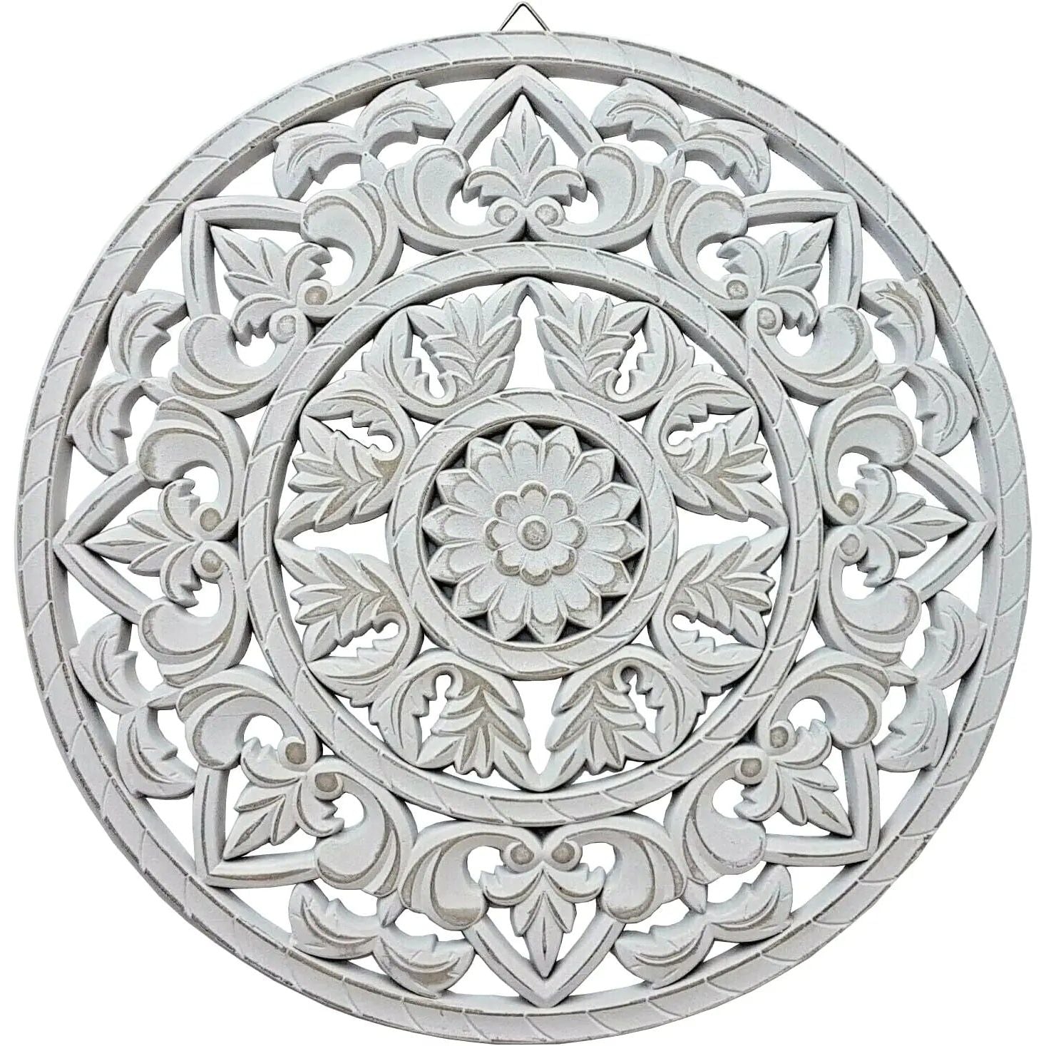 Wandbild Holz 35 cm – Weißes Shabby-Ornament als Wanddeko & Holz-Wandornament