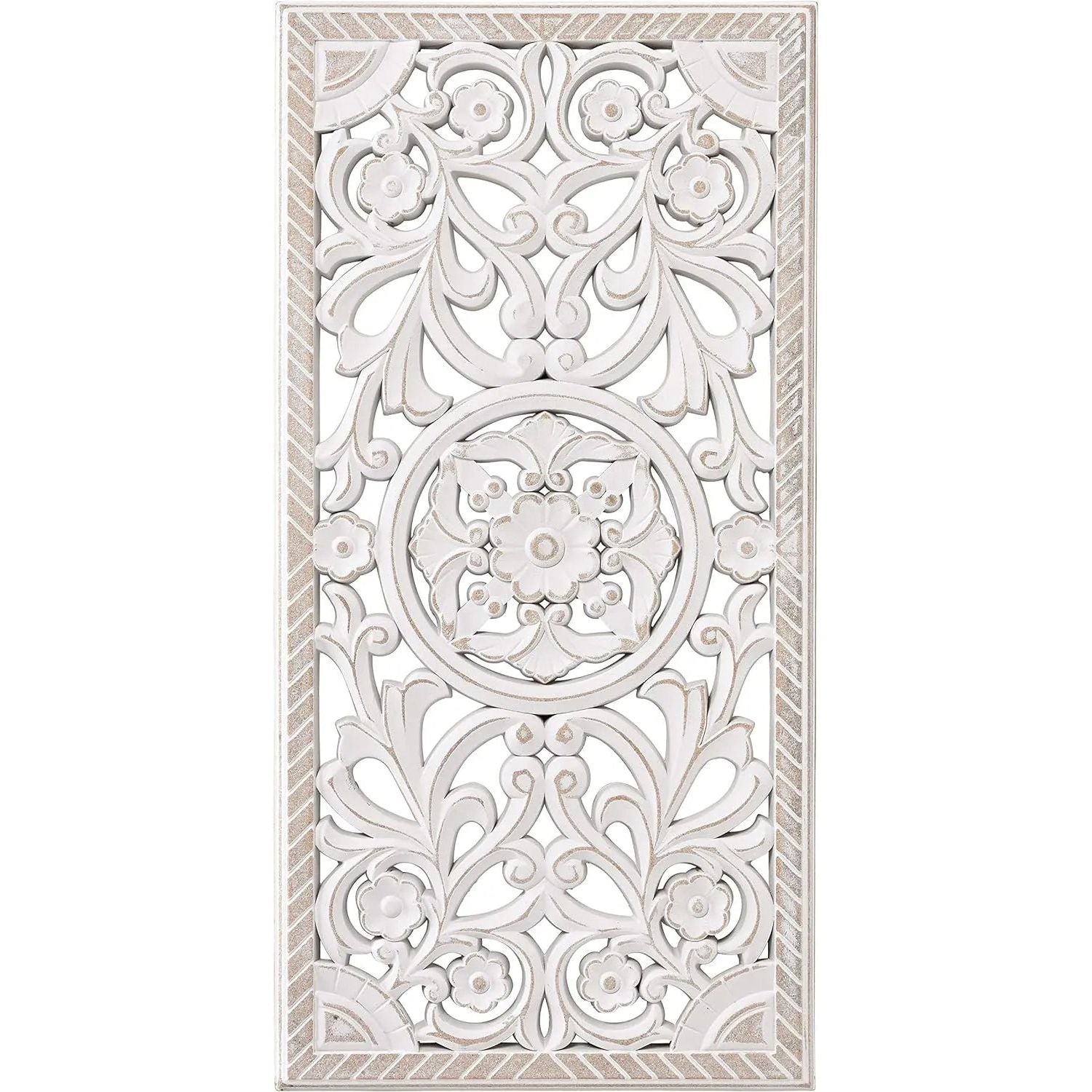 Wandornament Holz weiß 60x30 cm shabby Landhaus Ornament Holzornament Holzbild