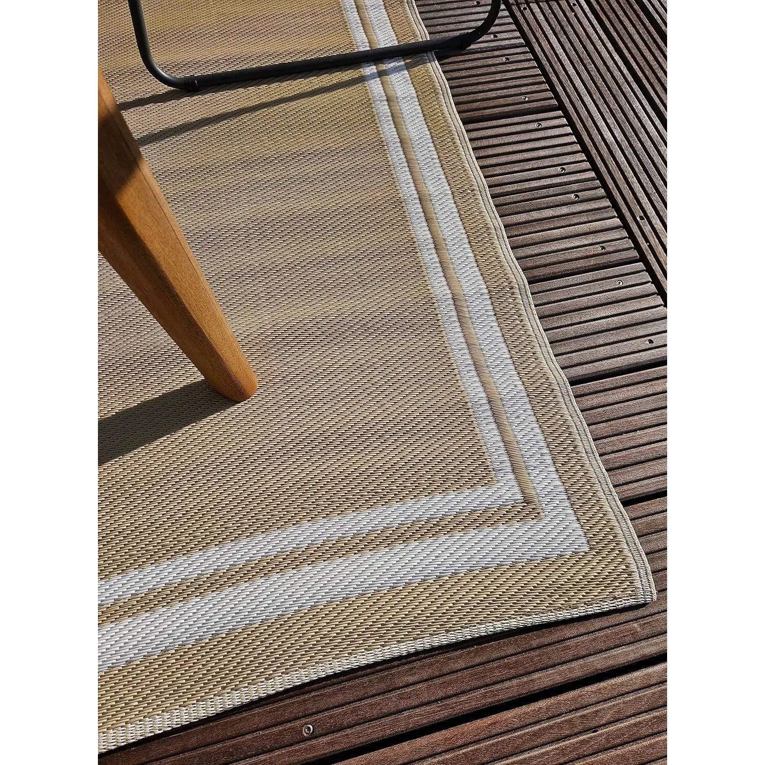 Outdoor-Teppich 150×90 cm Beige-Weiß – Wetterfester Balkonteppich für Balkon & Terrasse