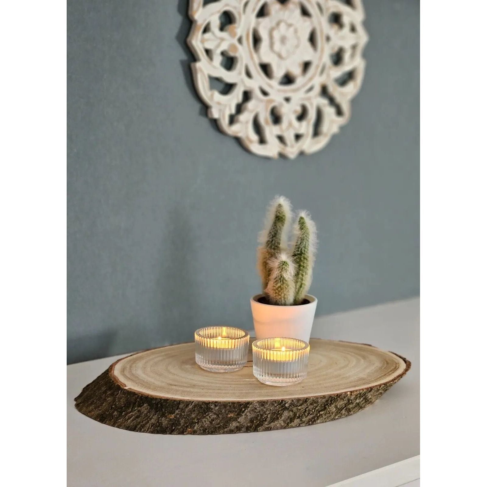 Holz-Baumscheibe Ø 20–23 cm – Ovales Dekobrett aus Naturholz für Tischdeko & Wohnaccessoires