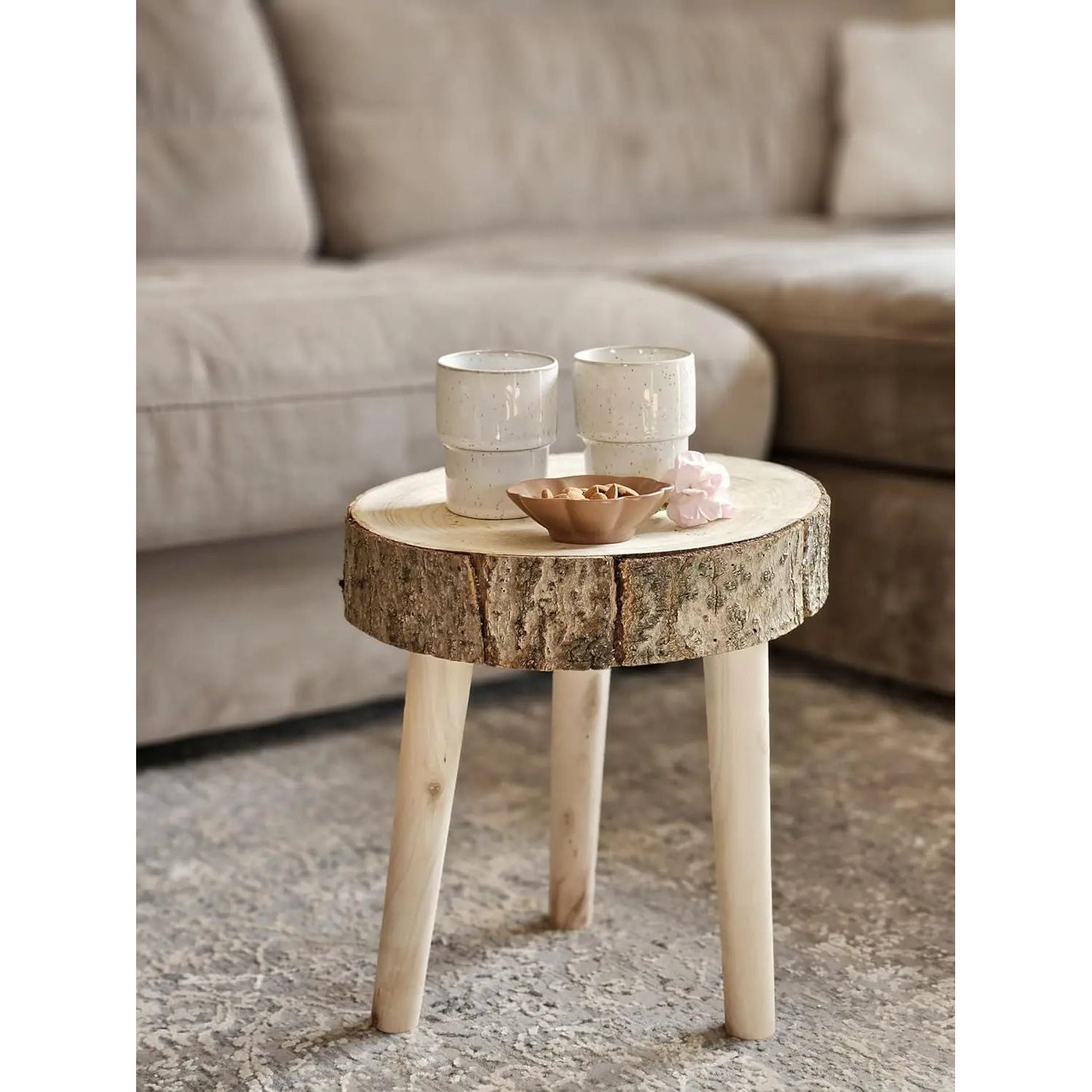 Beistelltisch Tisch kleiner Couchtisch Hocker Pflanzenhocker Baumscheibe Holz