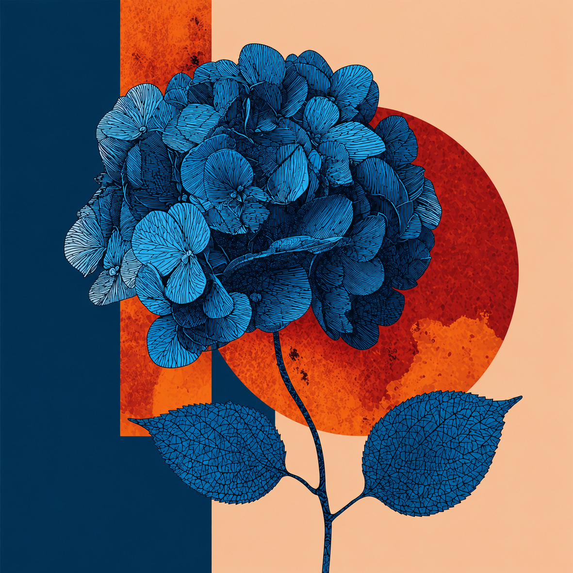 Hortensie im Farbkreis | Kleines Kunstwerk aus Travertin