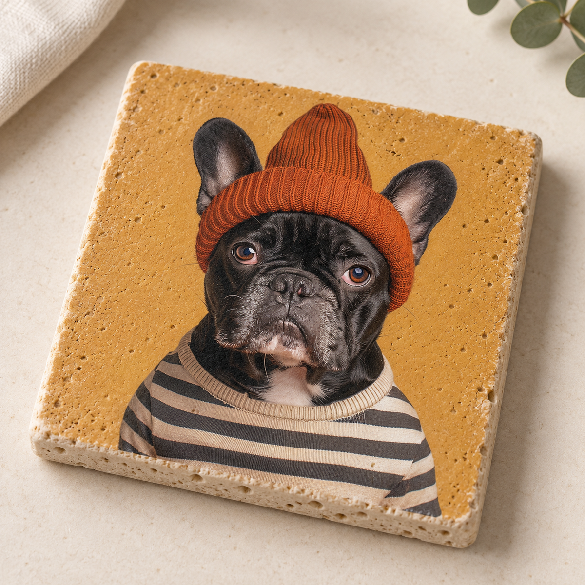 Monsieur Beanie | Kleines Kunstwerk aus Travertin