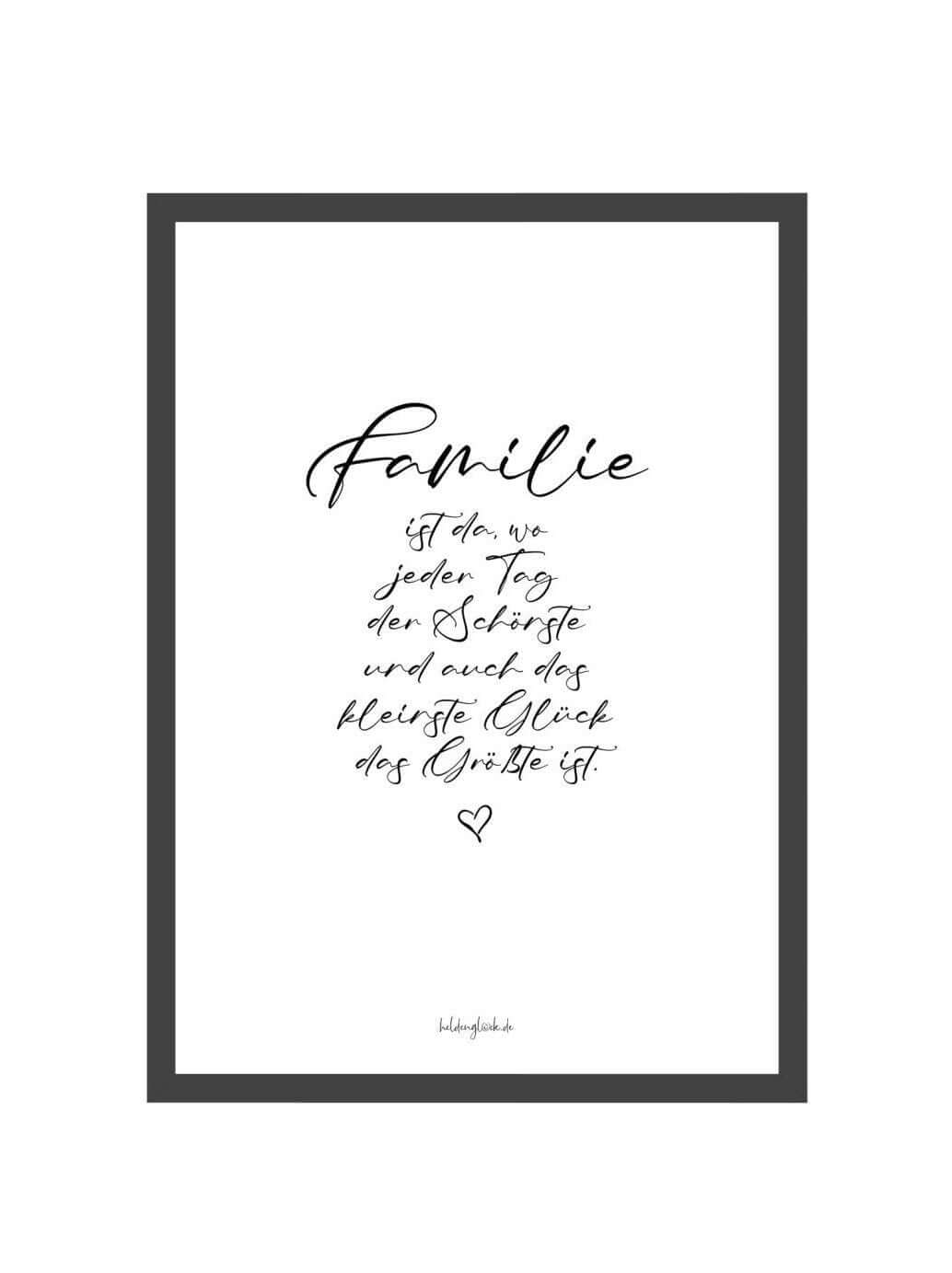 Schwarz-weiß Poster Familie mit liebevollem Spruch und hochwertigem Offsetpapier, stilvoll für Zuhause und Geschenke