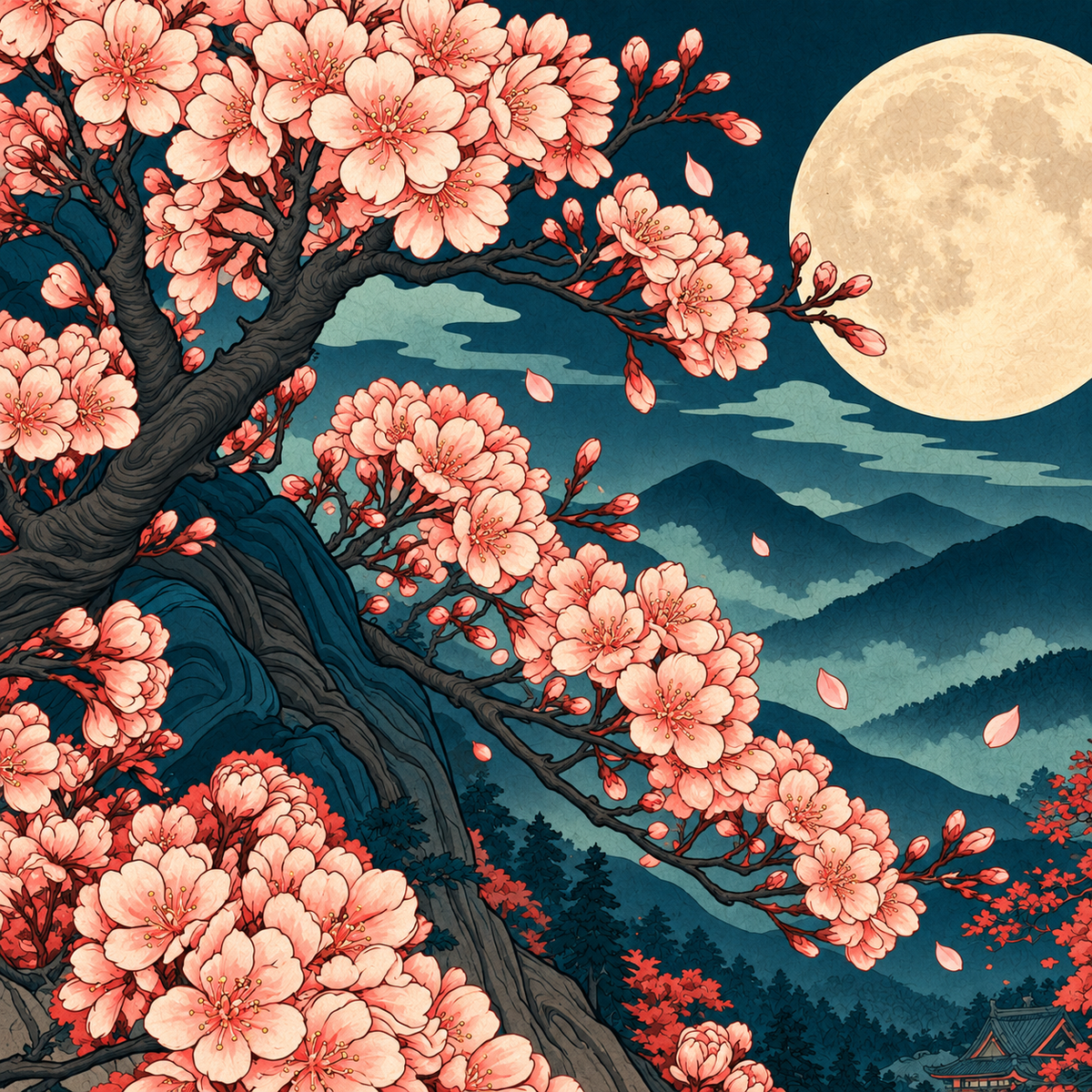 Sakura Mondlicht | Kleines Kunstwerk aus Travertin