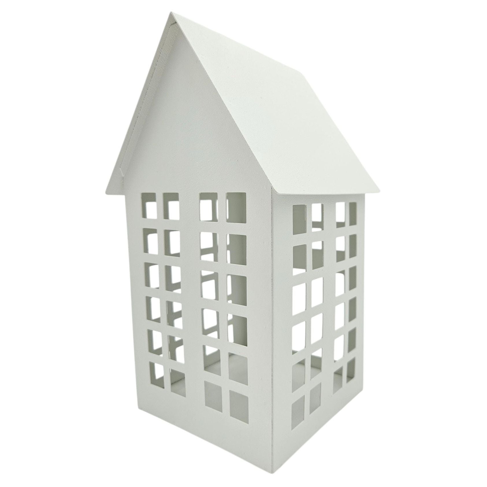 Windlicht Metall Haus weiß 2er Set Teelichthalter Deko Laternenhaus 21 cm