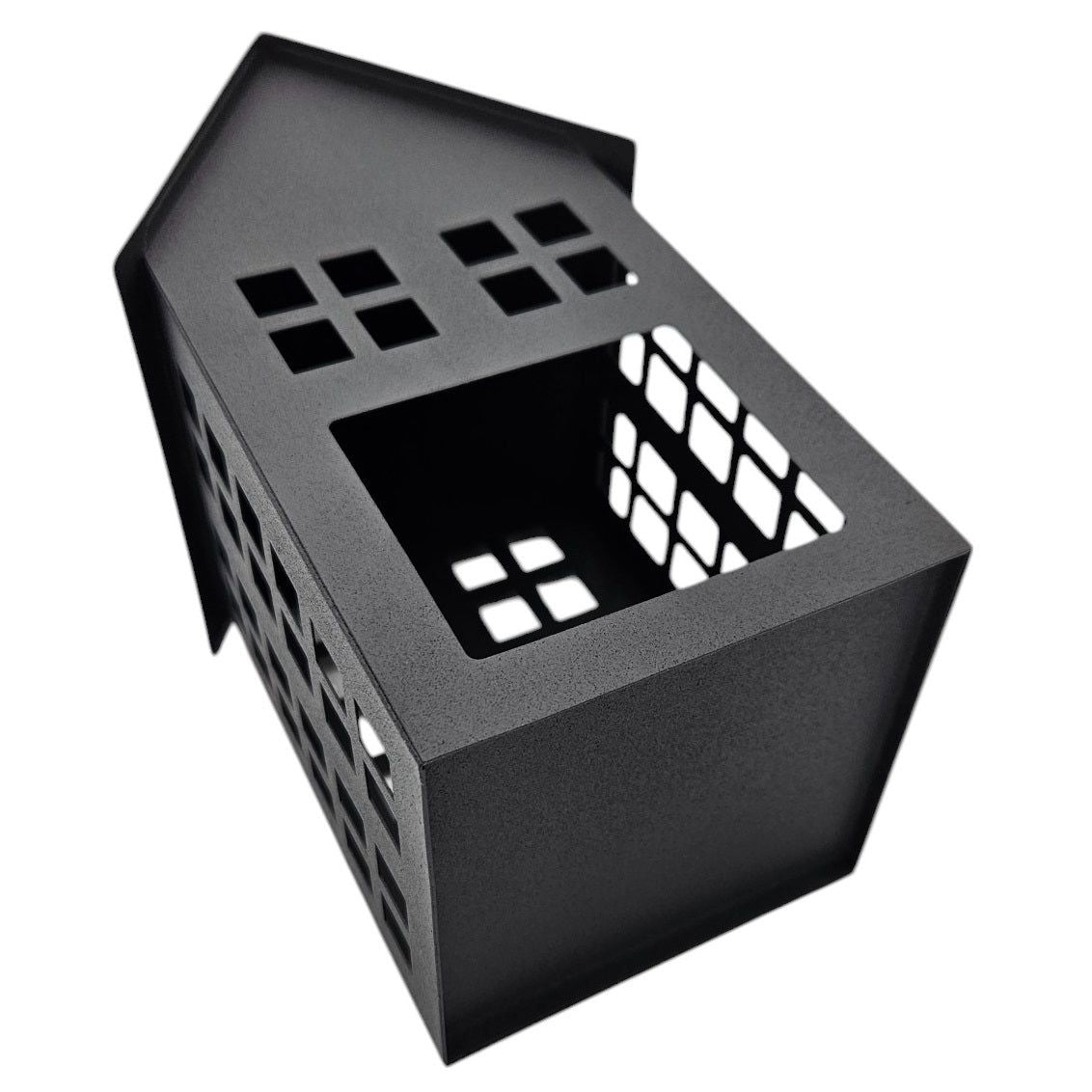 Windlicht Metall Haus schwarz 2er Set Teelichthalter Deko Laternenhaus 21 cm