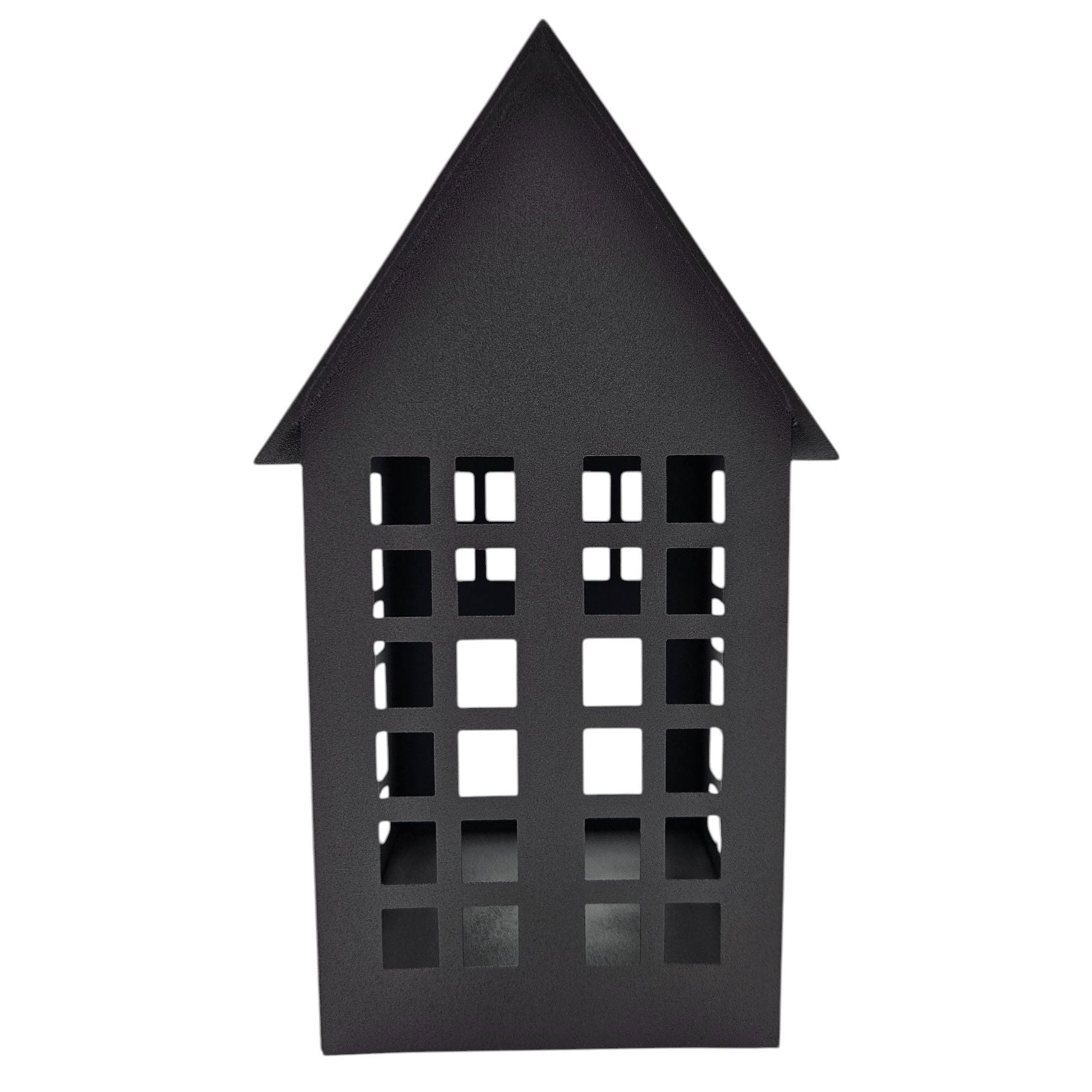 Windlicht Metall Haus schwarz 2er Set Teelichthalter Deko Laternenhaus 21 cm
