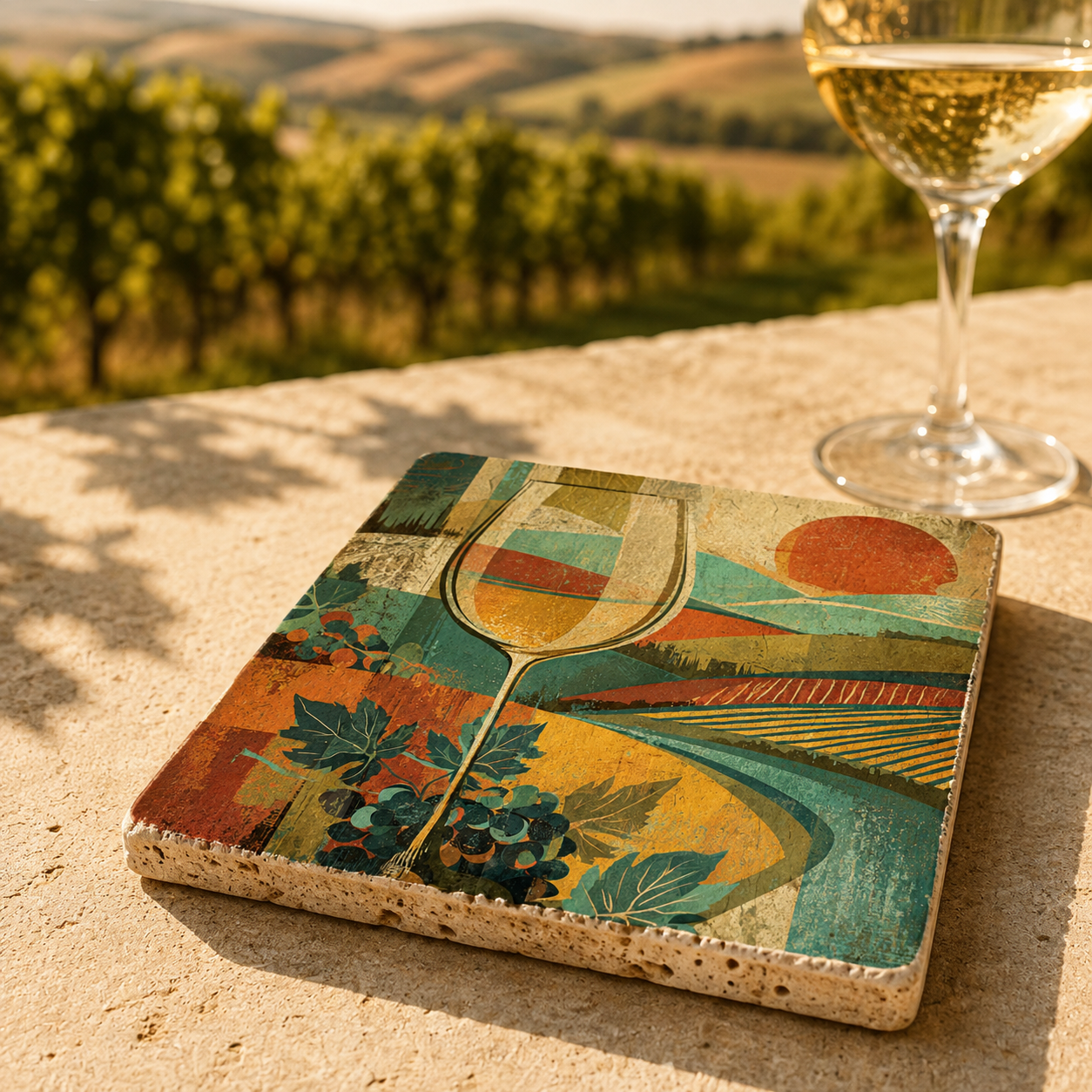 Rheinhessen im Glas | Kleines Kunstwerk aus Travertin