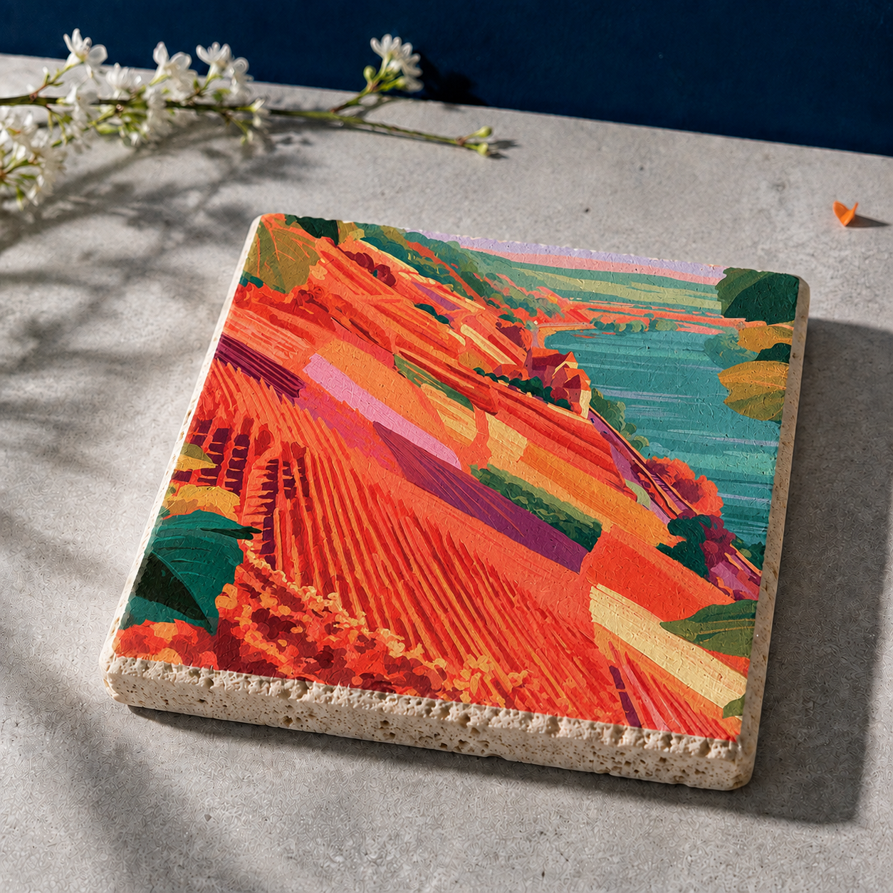 Roter Hang Nierstein | Kleines Kunstwerk aus Travertin