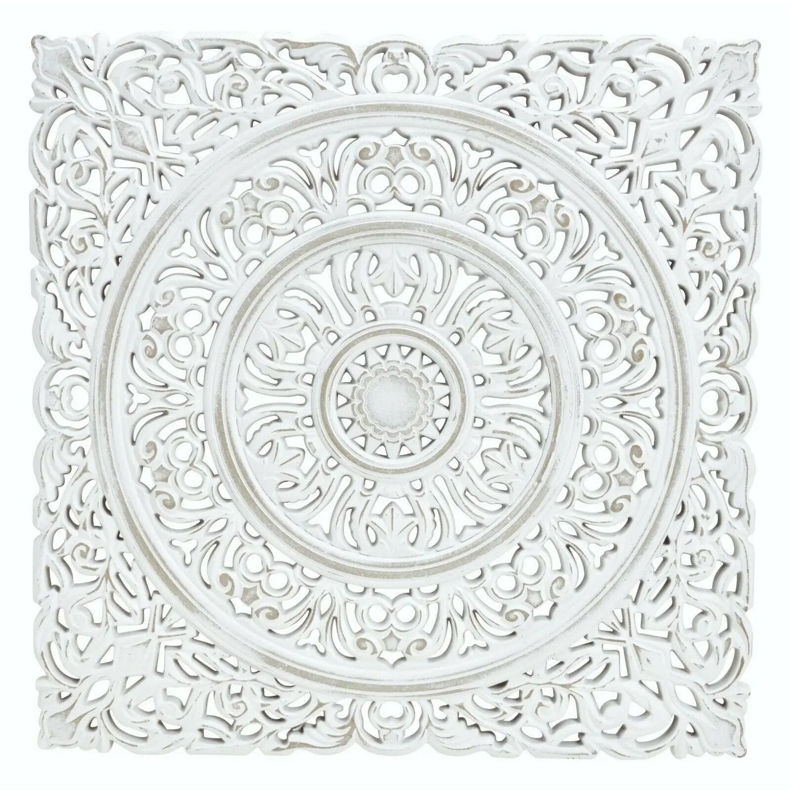 Wandornament Holz 55×55 cm Weiß – Großes Shabby-Landhaus Holzornament & Deko-Wandbild