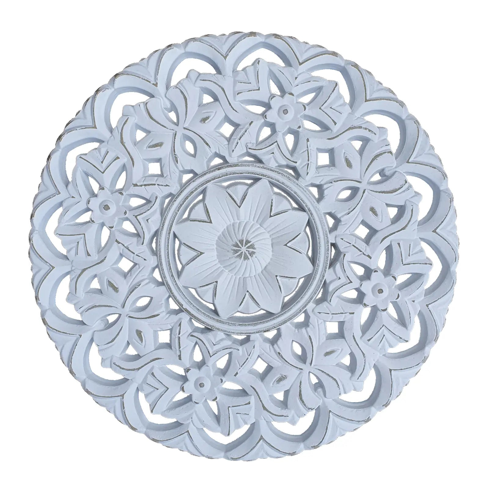 Wandornament LILLY weiß shabby rund Ornament Holzbild Wanddeko Holzornament Ø 40 cm