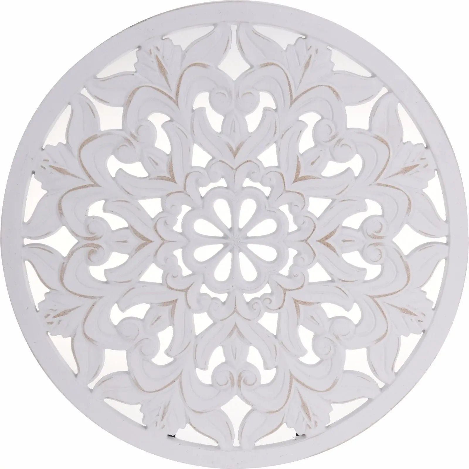 Wandornament Holz 48 cm Weiß – Rundes Shabby-Landhaus Holzornament & Deko-Wandbild