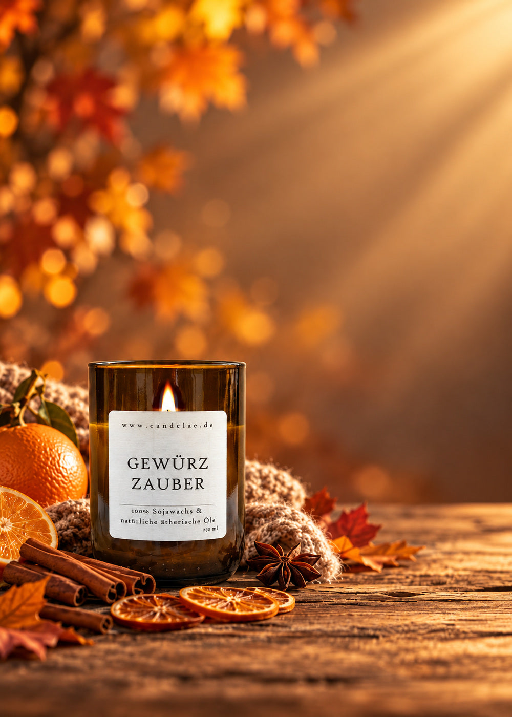 Gewürzzauber Duftkerze von Candelae in warmer Herbststimmung