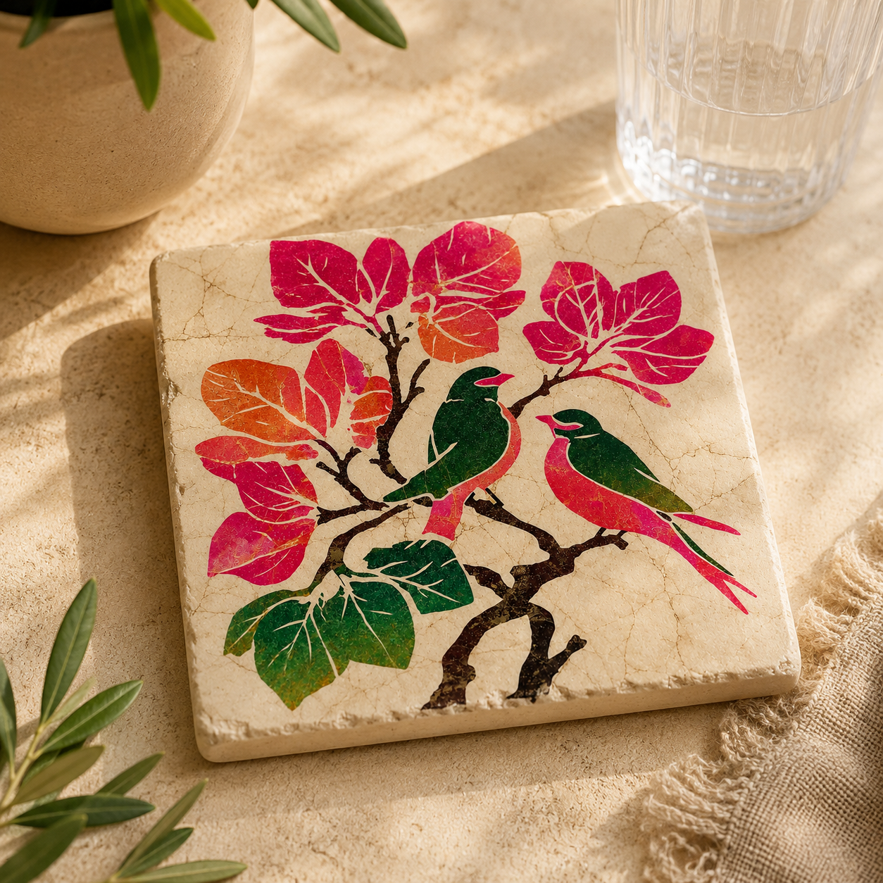 Vogelglück | Kleines Kunstwerk aus Travertin