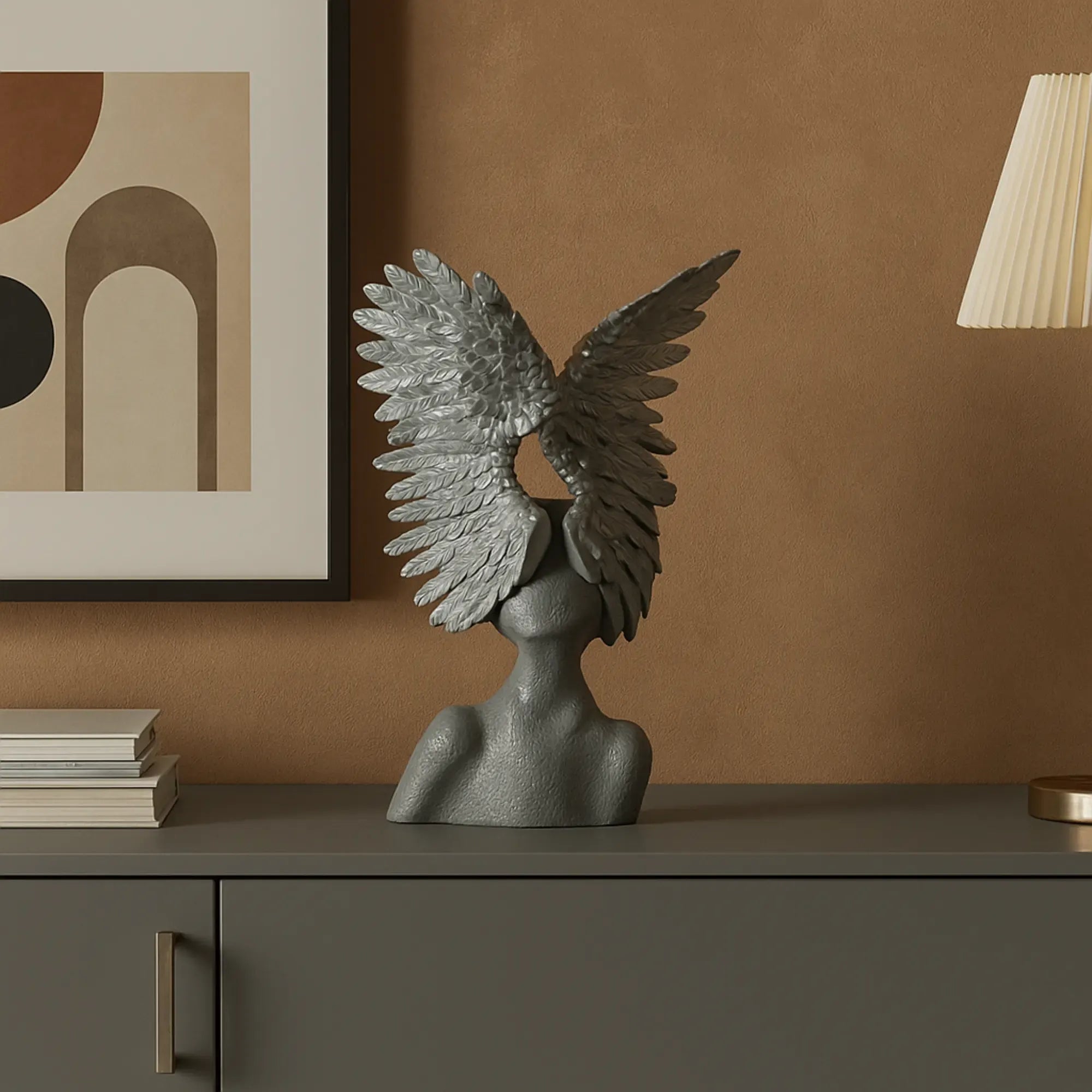 Dekofigur - Skulptur geflügelte Büste Ailes Argentées