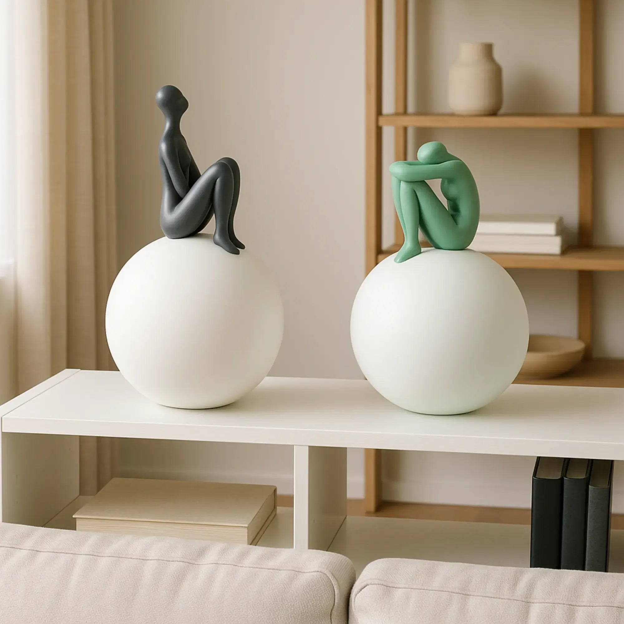 Dekofigur - Mensch auf einer Kugel - Modernes Deko-Objekt Figurenskulptur Réflexion Moderne