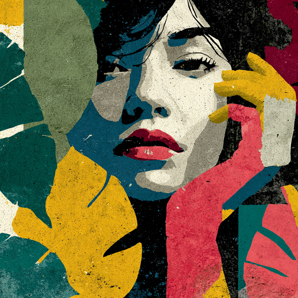 Urban Noir No. 01 – Pop-Art Kunstwerk aus echtem Travertin stilvoll auf einem Tisch dekoriert als modernes Wohnaccessoire.